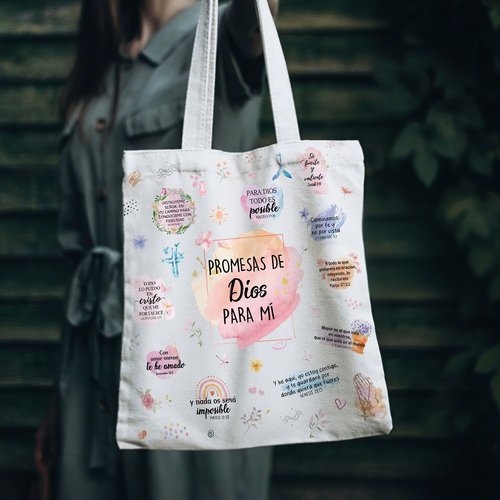VeloKomo Bible Christian Tote Bag - Believer Gifts Canvas Women Bags Spanish Promesas De Dios Para Mí Regalos Cristianos Versículos Bíblicos En Español Inspirational Verse Totes Handbags Girls Gift