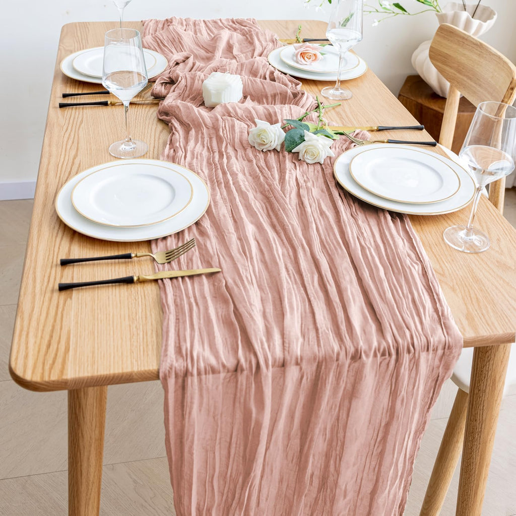 Wokceer Dusty Pink Cheesecloth Table Runner - 10FT Boho Gauze for Easter & Bridal Shower Decor | 120 Inches Long