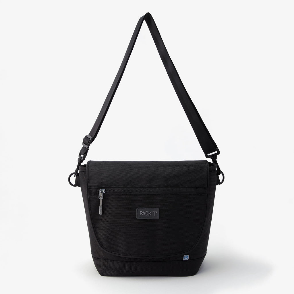 PackIt® Freezable Brooklyn Crossbody, Black, Engineered with EcoFreeze® Technology: Triple Layers for Protection, Ultimate Cooling, Removable Crossbody Strap, For Office Lunches, Fresh Food On the Go