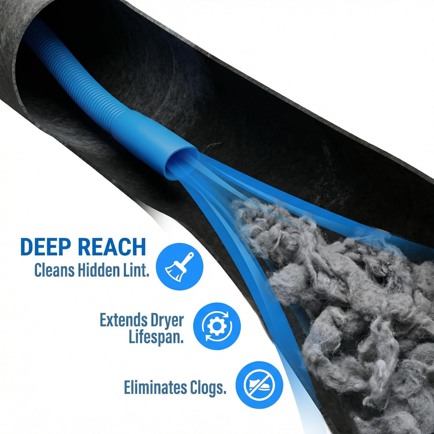 Skiennix Dryer Vent Cleaner Kit - 31.5" Flexible Lint Vacuum Attachment | Universal Fit, Deep Cleans Clogged Vents, Reduces Fire Hazards (Blue)