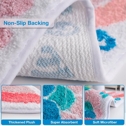 Faitove Mermaid Tail Bath Mat for Kids Bathroom Ocean Fish Scales Non-Slip Thick Microfiber Rugs Super Absorbent Cute Bathtub Decor Door Mat Pink Teal Girl’s Carpet - 32" x 20"