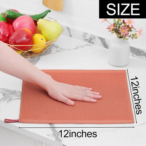Homaxy Kitchen Dish Cloths - 100% Cotton Waffle Weave, Ultra Soft & Absorbent | 12 x 12 Inches, 6-Pack, Coral