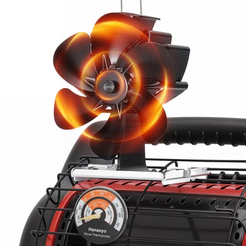Wood Stove Fan Compatible for Buddy Heater, Heat Powered Stove Fan with Bracket for Heaters, Thermal Fireplace Fan Non Electric for Camping/Picnics/Pellet/Wood Burning Stove