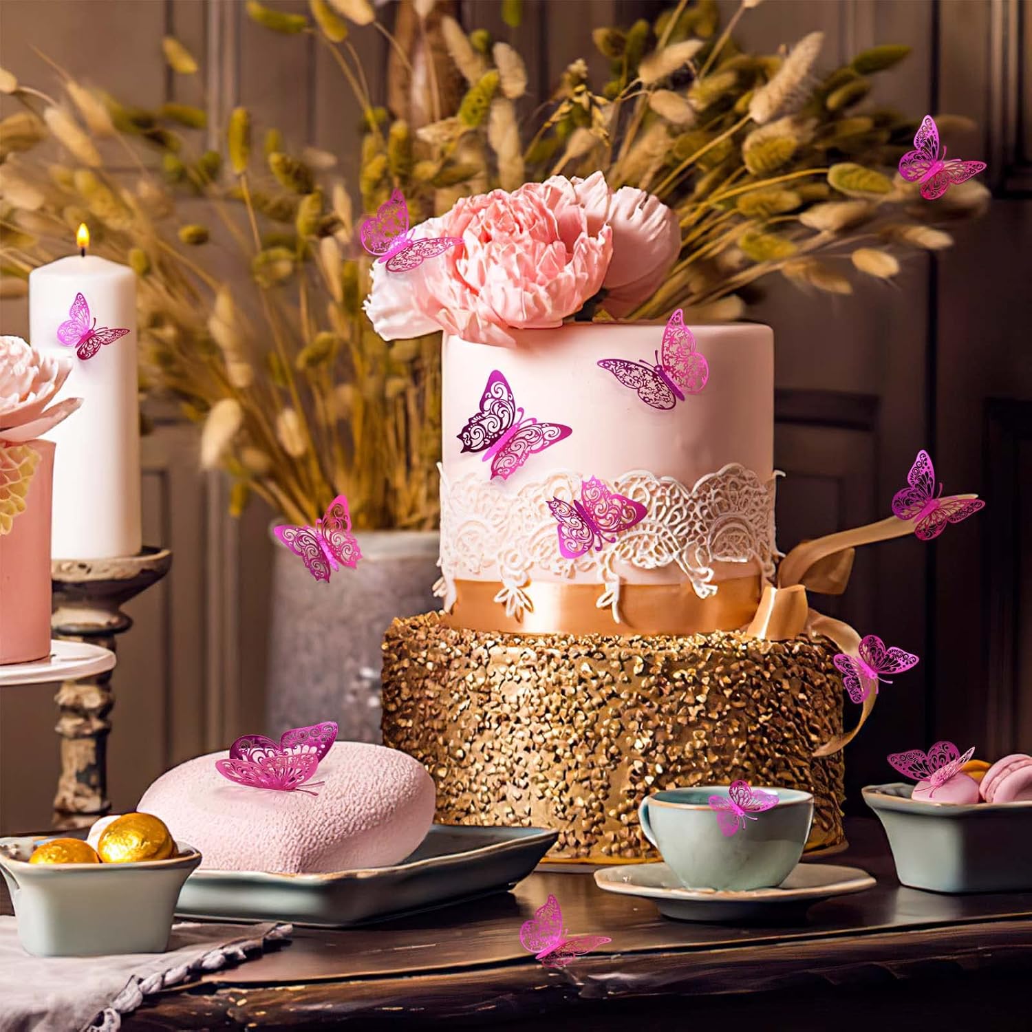 Skiennix Butterfly Decorations - 72 Pcs in 3 Sizes & Styles | Perfect for Party & Wall Decor (Purple)