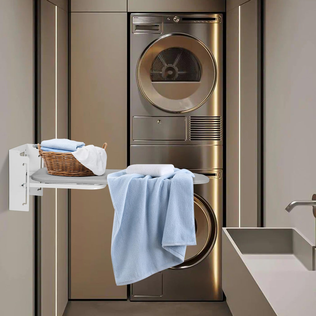 Wall Mounted Ironing Board Adjustable Height, 36 x 12 Inch Fold Away Iron Board Wall Mount Space-Saving Ironing Board with Removable Heat Resistant Cover for Small Spaces Home Laundry Room