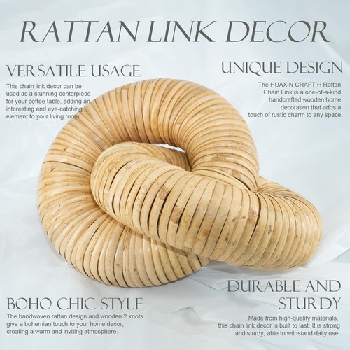 HUAXIN CRAFT H Rattan Chain Link Décor, Hand Woven 2 Pieces Table Decor with Bohemian Style