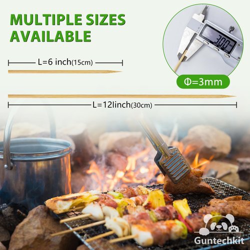300PCS 𝗕𝗮𝗺𝗯𝗼𝗼 𝗦𝗸𝗲𝘄𝗲𝗿𝘀 6 inch, Sturdy Smooth Wooden Skewers 6 inch for Kabob Meat, Desserts, Fruit, Appetiser, Home/Outdoor or BBQ Restaurant