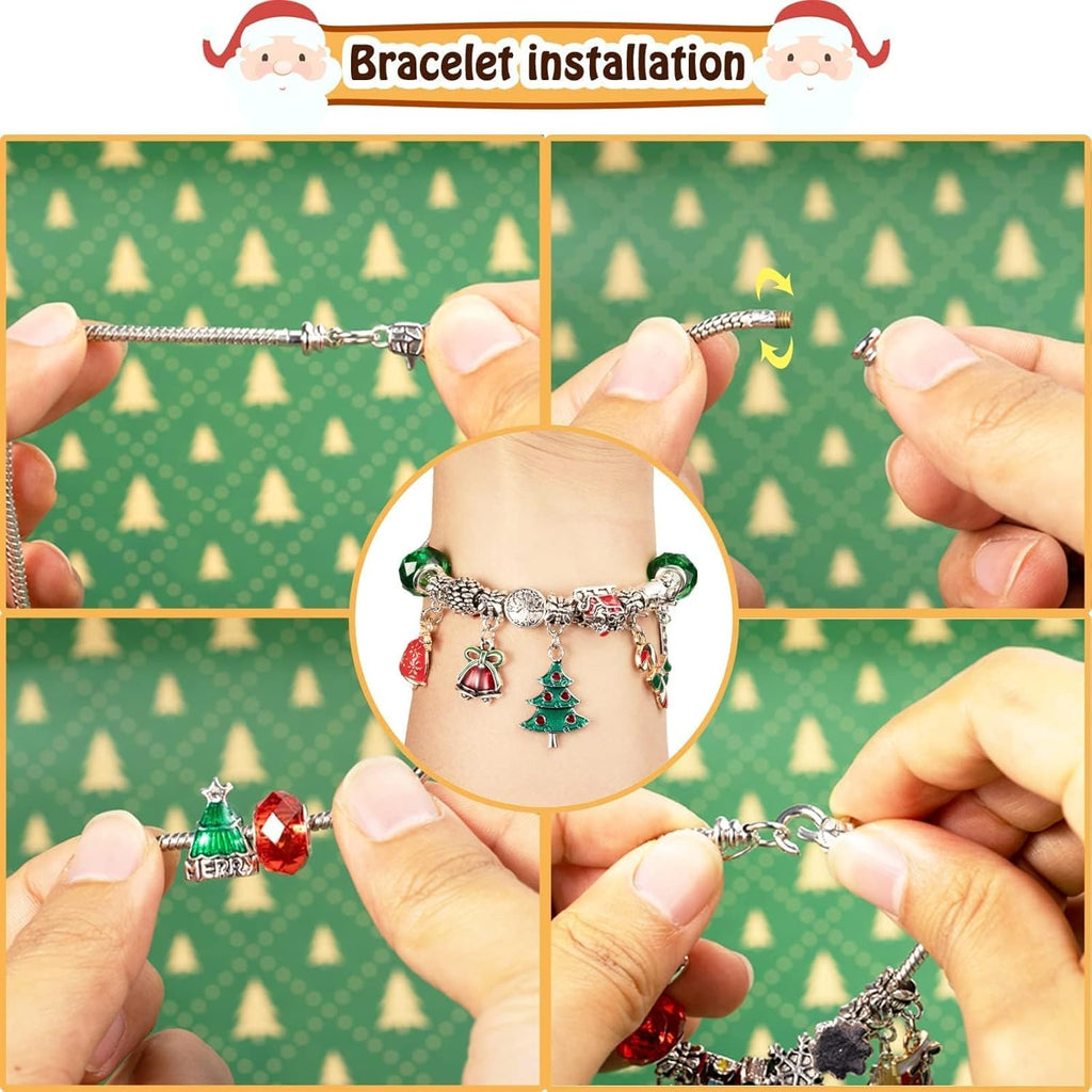 Skiennix Christmas Advent Calendar Bracelets - 24-Day DIY Jewelry Kit with 22 Charms & 2 Bracelets for Girls & Teens