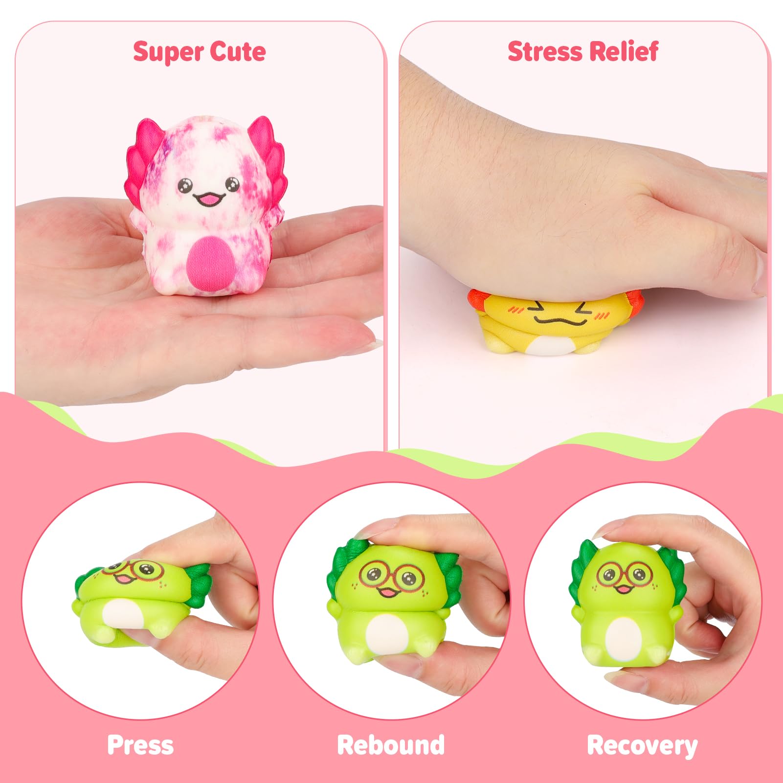 PAKSPAK Valentines Day Gifts for Kids, 24PCS Valentine's Day Cards for Kids Classroom with Axolotl Squishy Toys, Valentine Stress Relief Toys for Kid School Classroom Exchange Gift Party Prize