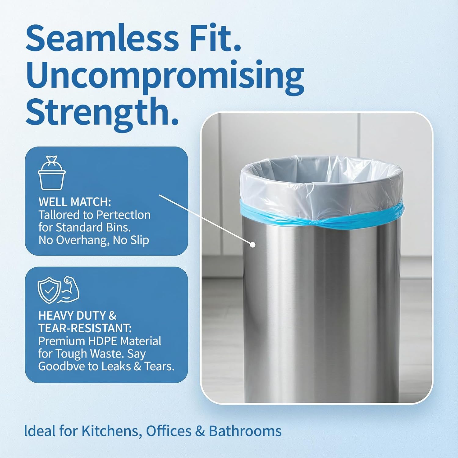 Skiennix 4 Gallon Drawstring Trash Bags - Thick 1.1 Mil White Plastic Wastebasket Liners | Unscented, 15 Liter