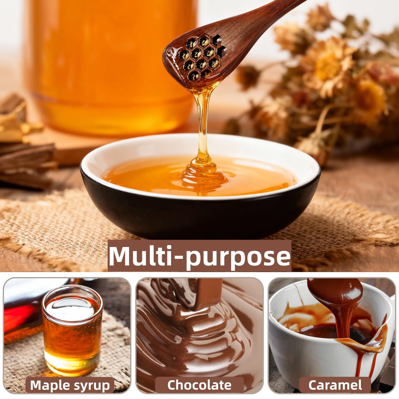 Cididu 12 Pack Wood Honey Dipper, Honey Spoon Sticks, Honey Mixing Stirrers for Tea Coffee, Honey Comb Sticks with Long Handle, Reusable Honey Wand Syrup Dippers for Home Kitchen Party, Food Safe, 7''