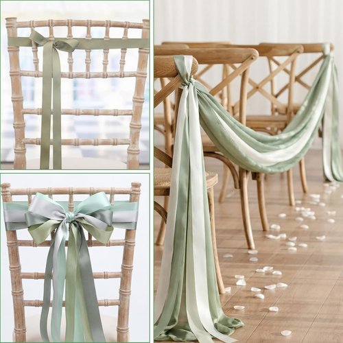 Dingion 36 Pcs Sage Green Satin Chair Sashes - Elegant Wedding Decor | 1.6" x 122" for Aisle & Reception