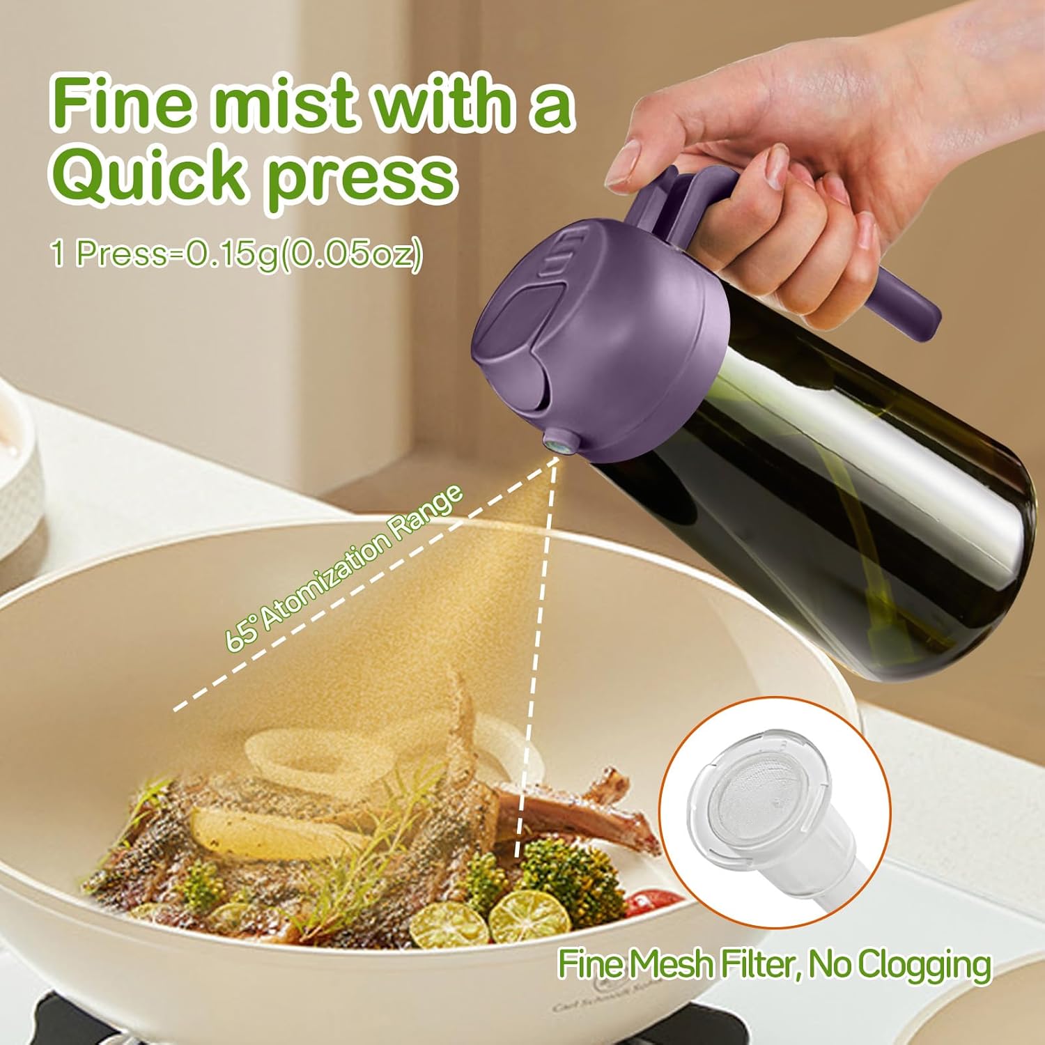 YARRAMATE 16oz Dark Green Oil Sprayer - Premium 2-in-1 Food-Grade Olive Oil Dispenser for Cooking & BBQ