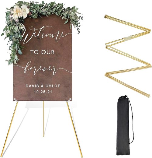 DANMO Adjustable Metal Easel Stand - 63'' Wedding Sign Display in Elegant Gold Finish