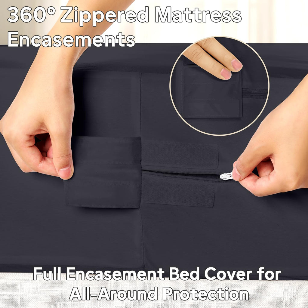 QUWOU Twin XL Mattress Protector Waterproof (8”-10”Depth) – Premium Zippered Mattress Encasement Bed Cover, Noiseless Breathable Machine Washable Six-Sided Mattress Cover for Bed, Black