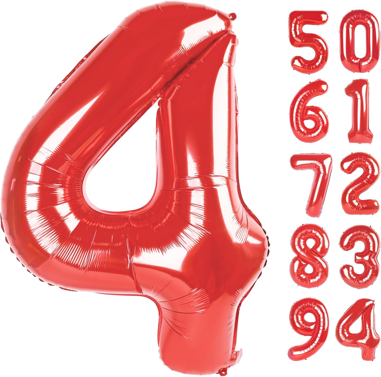 Red 4 Balloon - 40 Inch Number 4 Balloon for 4th Birthday Party Decorations | Large Red Party Decor