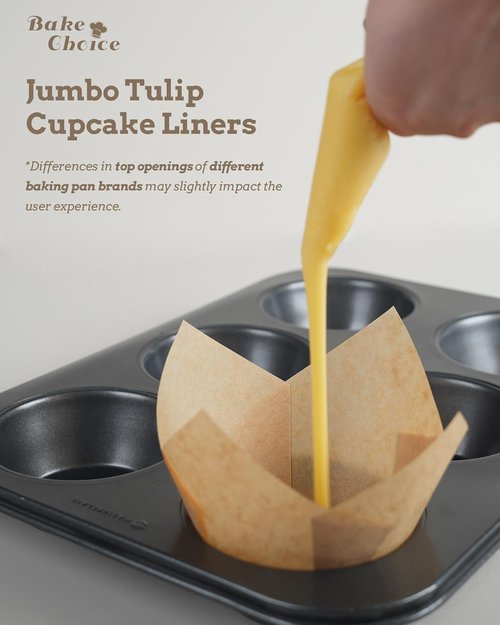 Bake Choice Jumbo Tulip Cupcake Liners - 100 Unbleached Greaseproof Muffin Cups for Baking & Parties
