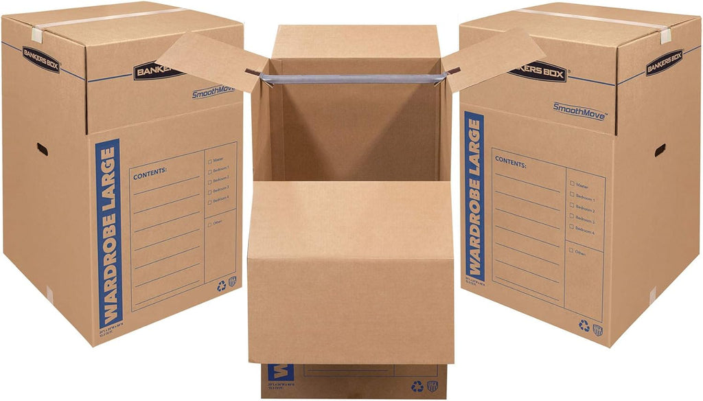 Bankers Box Tall Wardrobe Box - 3 Pack, 24" x 24" x 40" - Durable Storage Solution for Clothes
