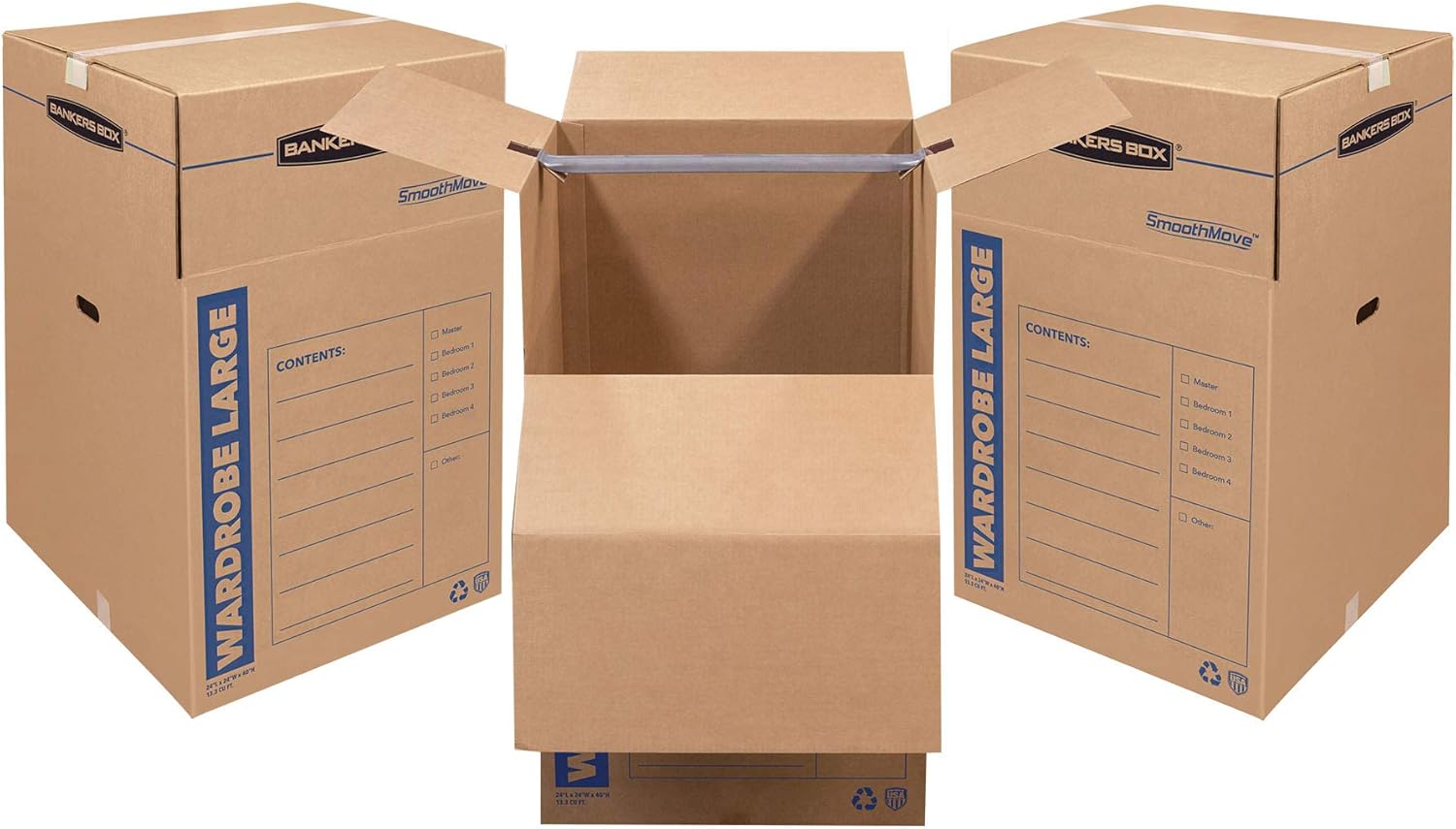Bankers Box Tall Wardrobe Box - 3 Pack, 24" x 24" x 40" - Durable Storage Solution for Clothes
