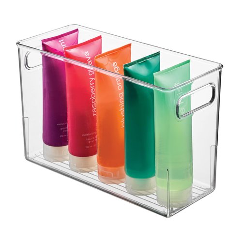 iDesign Slim Clear Plastic Bathroom Storage Bin, Tall Narrow Organizer for Lotions, Creams, and Toiletries