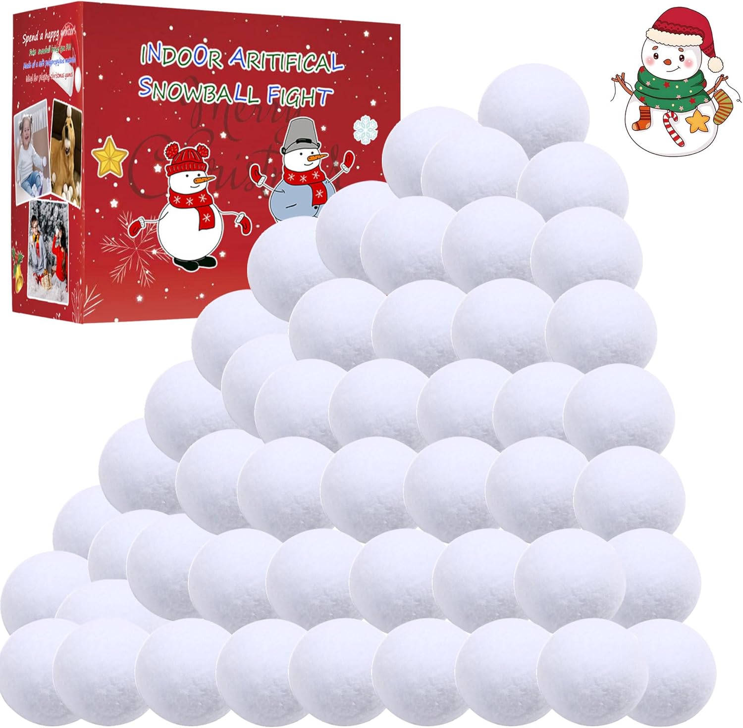 Skiennix 50Pcs Artificial Snow Toy Balls - Soft 2.36IN Fake Snowballs for Indoor Outdoor Fun
