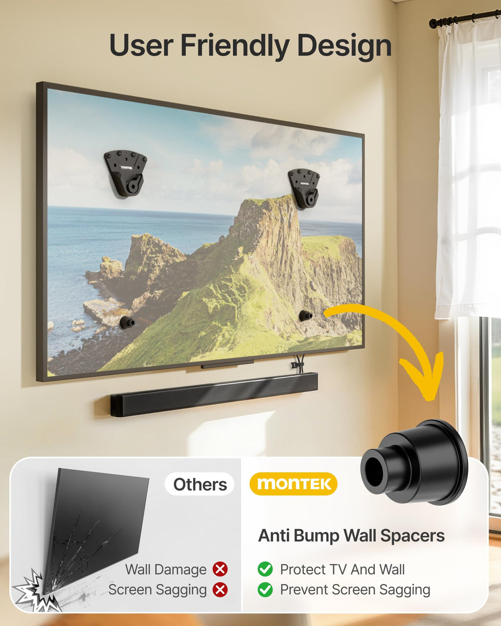 monTEK No Stud TV Wall Mount for 32-100 Inch TVs, Holds up to 220 lbs, Heavy Duty Studless No Drill TV Mount for Drywall & Concrete, Ultra Slim 0.9" Low Profile, Max VESA 1000x600mm, Renter-Friendly