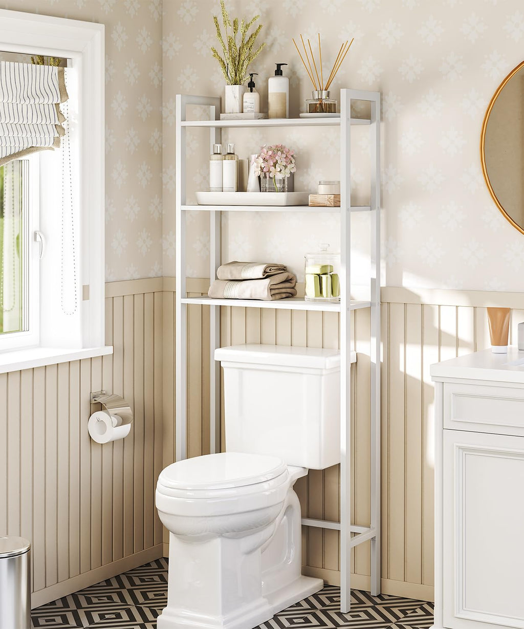 HOOBRO Over The Toilet Storage, 3-Tier Bathroom Organizer Shelf Over Toilet, Freestanding Bathroom Storage Shelves, Space Saver, Easy to Assemble for Room, White WT41TS01