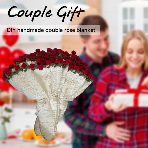 Crochet Flower Rose Bouquet Blanket for Girlfriend DIY Handmade Blanket Soft and Lightweight Romantic Knitted Throw Blankets Gifts for Mother's Day Birthday Home Decor Red 33 Flowers 31.5 Inch