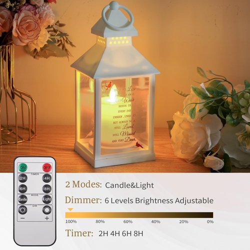 Sympathy Gifts for Loss of Loved One, Bereavement Memorial Lanterns with Card - Remembrance Gifts for Loss of Mother or Father with Candle and Remote (White)