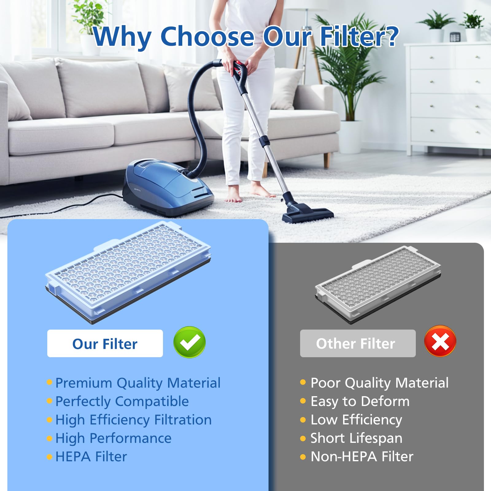 3 Pack SF-HA 50 Filters, Only Compatible with Miele Compact C1 & C2, Complete C2 & C3, S8340, S4, S5, S6, S8, S4000–S8999 and Guard L1/ M1/ S1 Vacuum Cleaners–NOT for Classic C1 or Complete C1