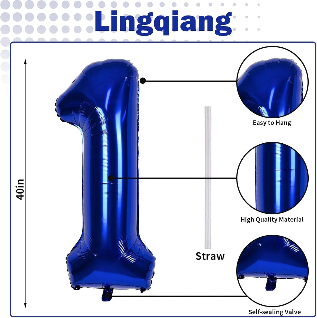 Skiennix Navy Blue Number 1 Balloons - 40" Large Dark Blue Foil Helium Balloons for 1st & 10th Birthday Celebrations