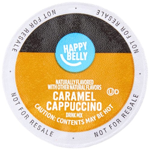 Happy Belly Cappuccino Coffee Pods - Light Roast Caramel Flavor | 24 Count Compatible With K-Cup Brewers
