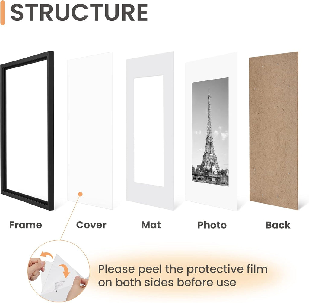 Upsimples 11x17 Picture Frame Set of 5 - Versatile Black Frames for 9x15 or 11x17 Photos | Wall Gallery Display