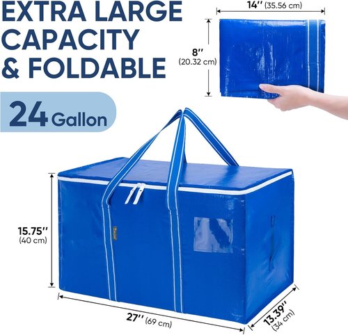BALEINE Heavy-Duty Moving Bags - 6-Pack Oversized Storage Totes with Reinforced Handles | Royal Blue