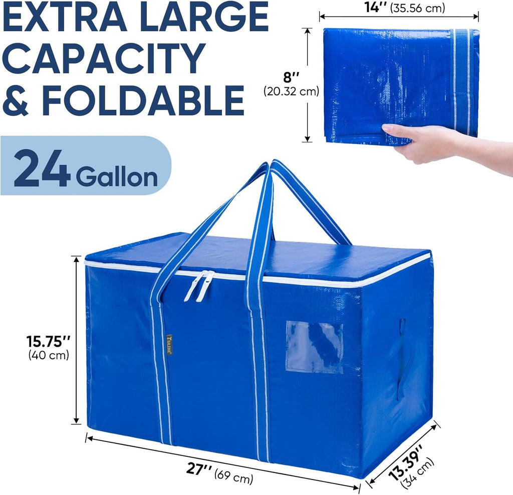 BALEINE Oversized Moving Bags - Heavy-Duty Storage Totes with Reinforced Handles | Royal Blue, 6-Pack