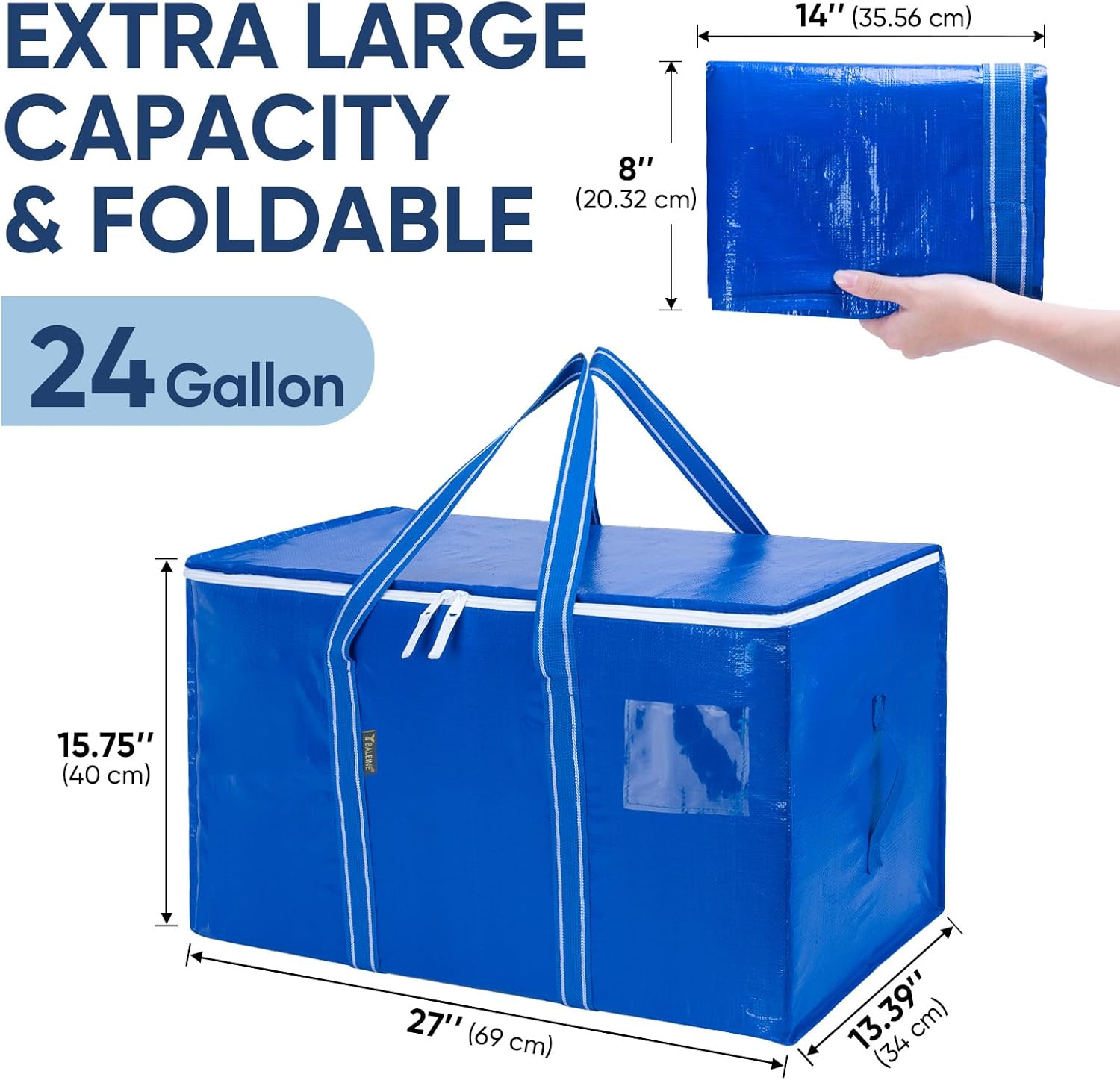 BALEINE Oversized Moving Bags - Heavy-Duty Storage Totes with Reinforced Handles | Royal Blue, 6-Pack