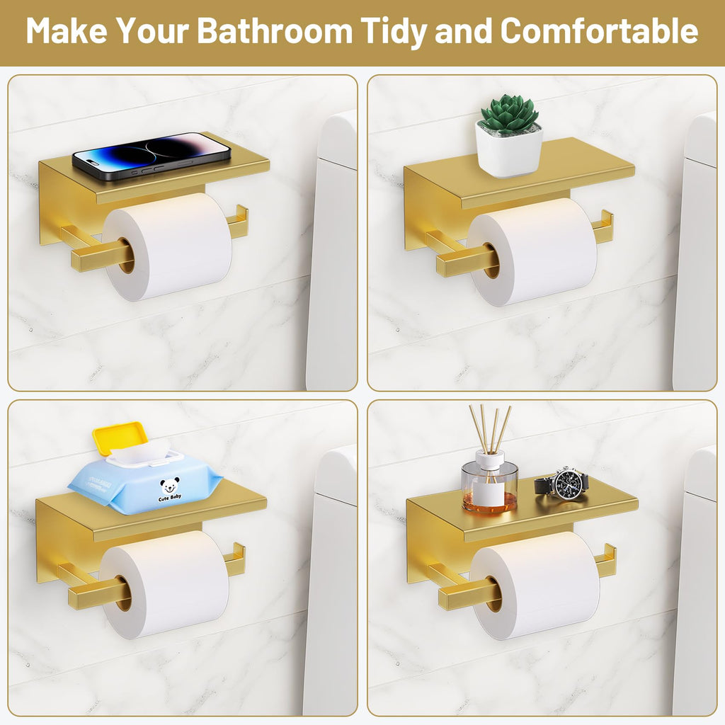 TURS Brushed Gold 5 Pieces Bathroom Hardware Set, SUS304 Stainless Steel 23.6 Inch Bath Towel Bar Set, Square Bathroom Accessories Kit Wall Mounted