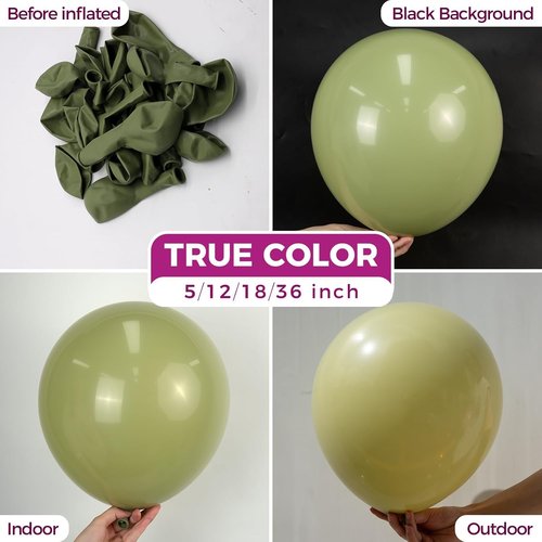 Bezente 36-Inch Sage Green Giant Balloons - 8 Pack Jumbo Olive Green Latex for Parties & Events