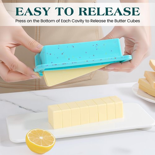 KASHME 1 Pc Butter Mold With Stainless Steel Frame, Butter Mold For Homemade Butter, Nonstick Silicone Butter Stick Molds With Lid, Fits 4 Oz Standard Butter Stick Size(Aque)