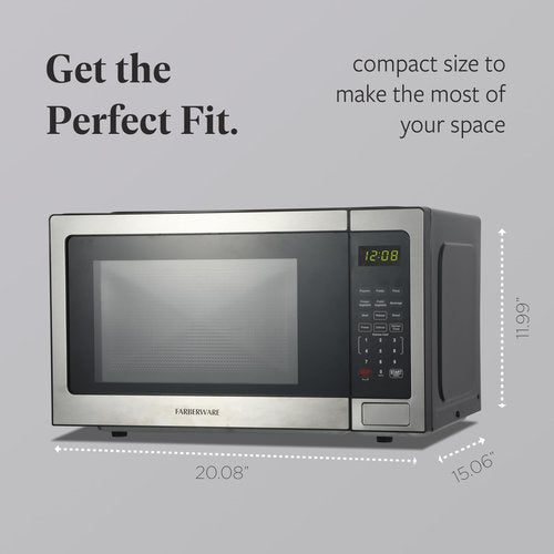 Farberware 1.1 Cu. Ft. Countertop Microwave Oven – 1000 Watts Power, Auto Cook Settings, Defrost, Easy Clean and Child Safety Lock - Stainless