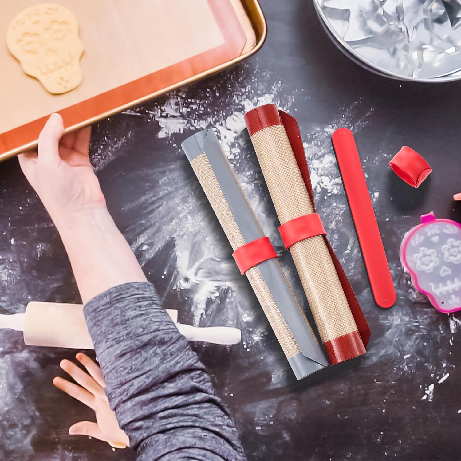 Teenyyou Silicone Storage Bands - 4 Pcs for Baking Mats & Wrapping Paper | Perfect for Christmas Organization