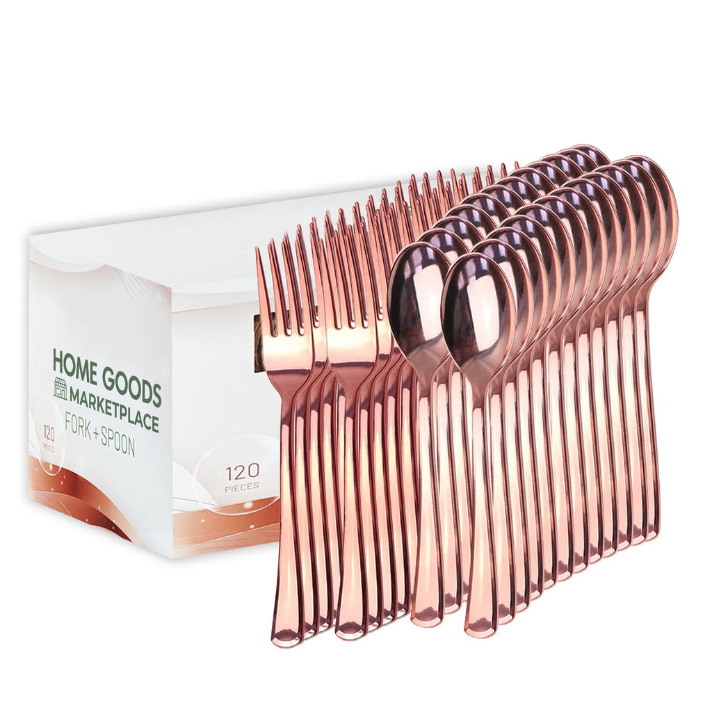 Rose Gold Disposable Cutlery Set, 120 Count Spoons + Forks