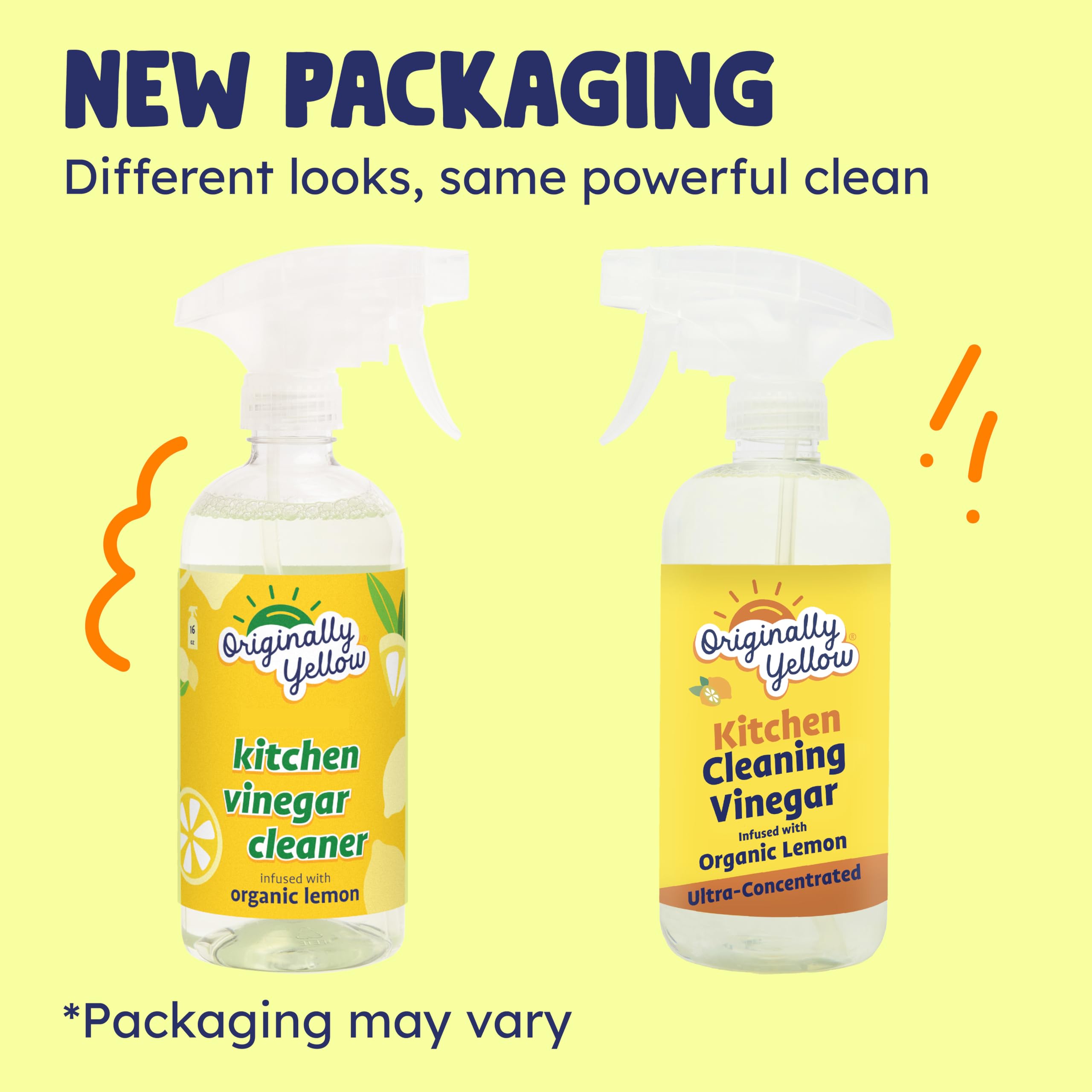 Originally Yellow Plant-Based Kitchen Cleaner | Powered by Natural Vinegar & Infused with Organic Lemon | Multipurpose Kitchen Counter Cleaner Works on Tile, Wood, Granite, & Marble, 16 Fl Oz (3-Pack)