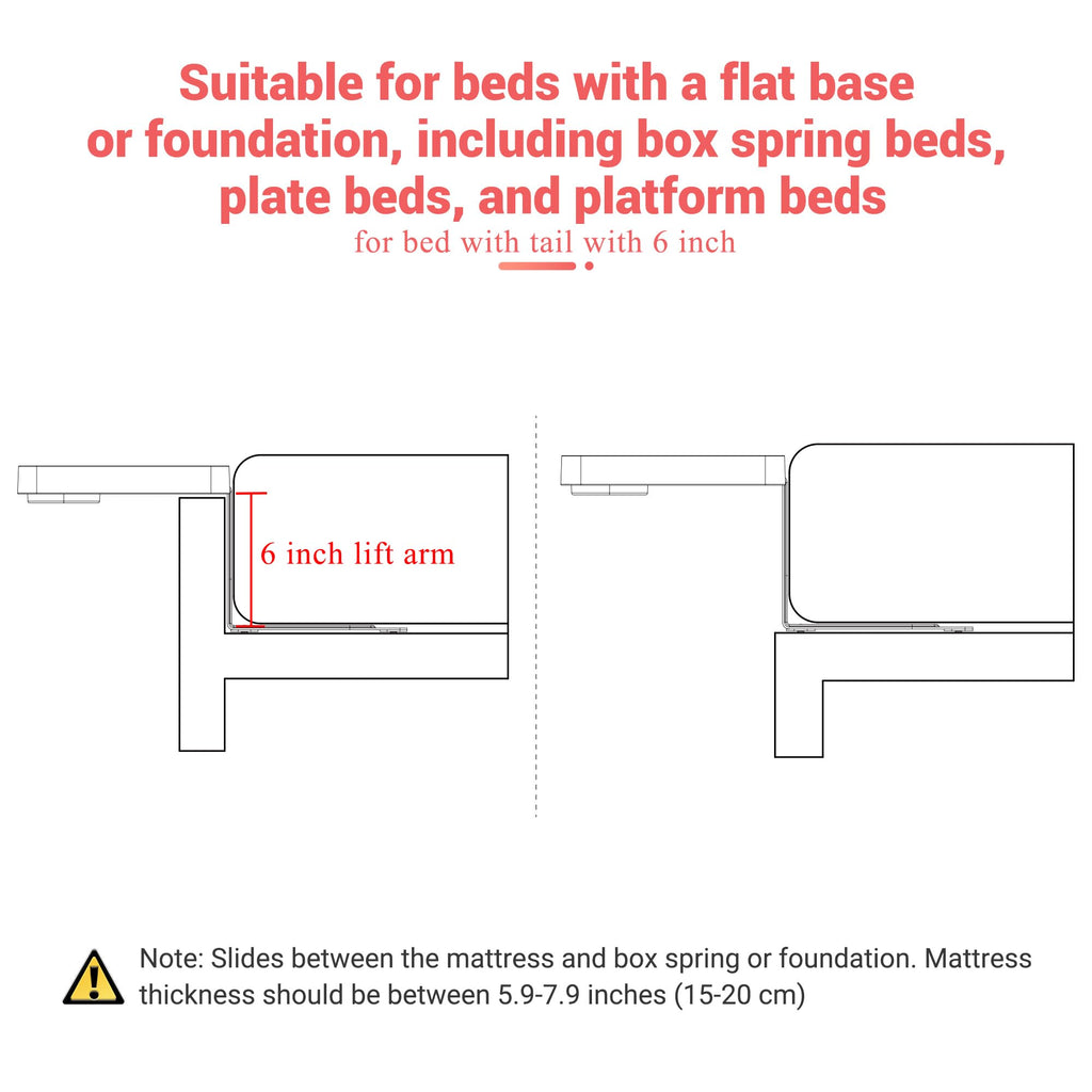 KIWIFOTOS Raised Bedside Shelf for Bed Tray Table Under Mattress for Box Spring Plate Platform Bed Nightstand Shelf Bedside Caddy College Dorm Room