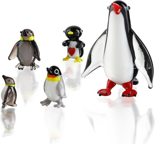 HDCRYSTALGIFTS Blown Glass Penguin Figurines Set - Handmade Miniature Family Sculpture | Perfect Gift for Mom