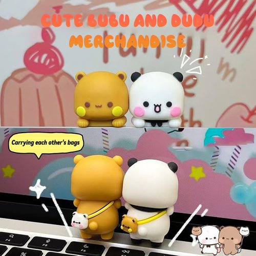 YOKUSHI 2 PCS Bubu and Dudu Bears Computer Decorations, Cute Cartoon Statue Bear Figurine for Notebook Cell Phone Office Desk Car Dashboard Decor