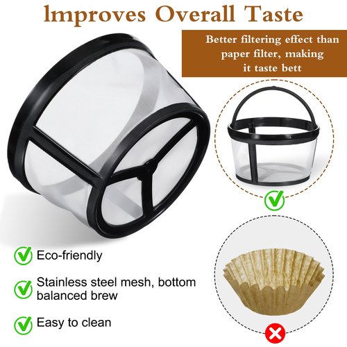 2 Pack Reusable Coffee Filters 4-5 Cup Nylon Mesh Coffee Filter Reusable Filter Basket With Mesh Bottom Permanent Filters Replacement with Handle for Makers and Brewers