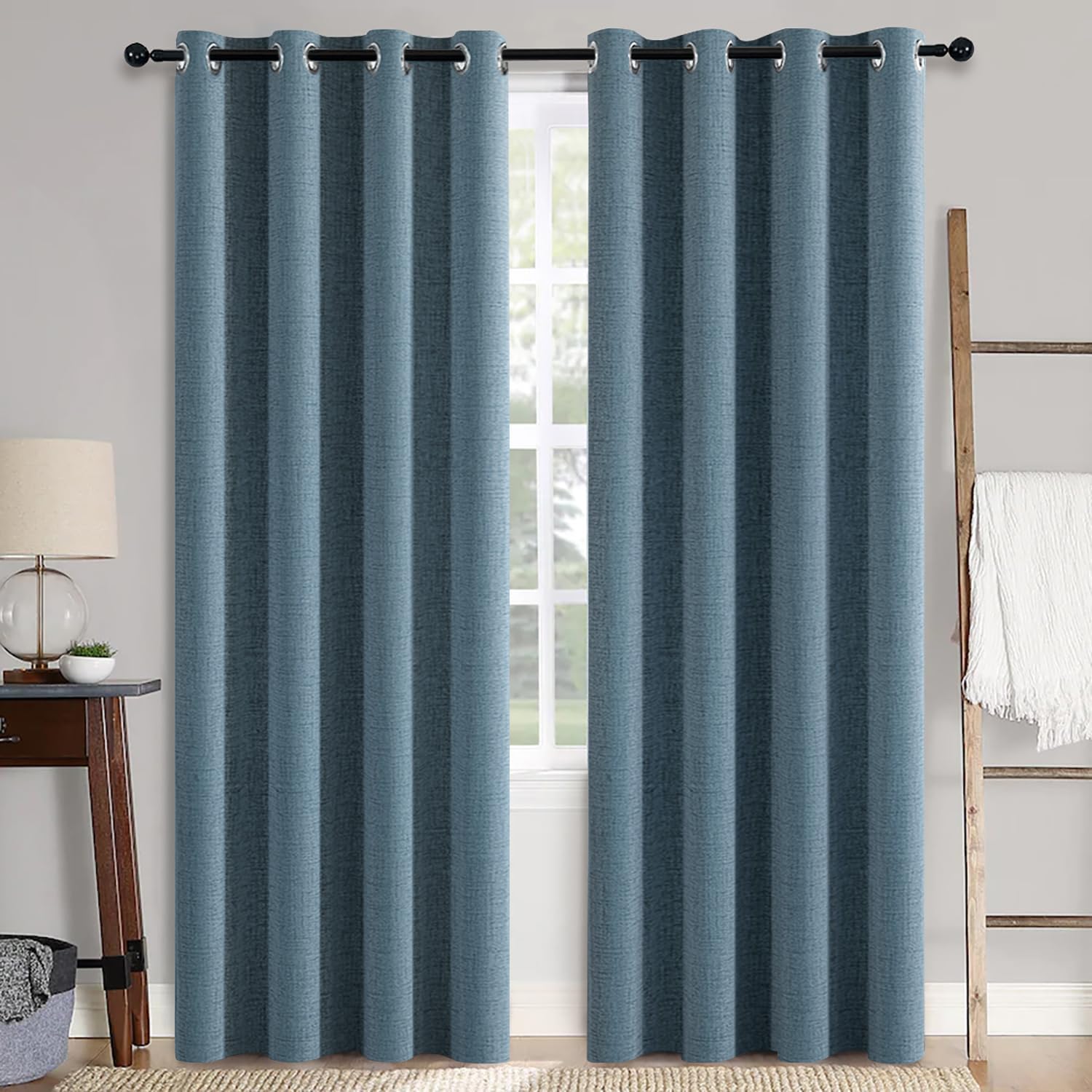 MIULEE Blackout Curtains - 100% Thermal Insulated Linen Texture - Dusty Blue, 52x108 Inch (2 Panels)