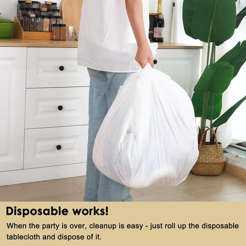 Fixwal Disposable White Plastic Tablecloth - Waterproof Rectangle 70 x 120 Inch | 8 Pack for Parties & Events