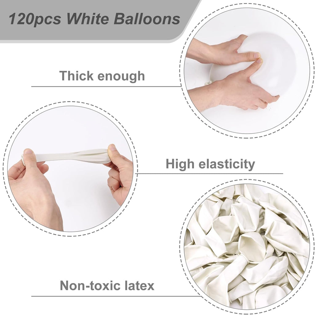 RUBFAC 120pcs White Latex Balloons - 12 Inches for Birthday, Baby Shower & Wedding Decorations